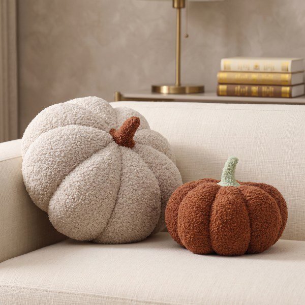 YRXRUS Pumpkin Pillows, Halloween Pumpkin Pillow Set of 2, Off White Brown