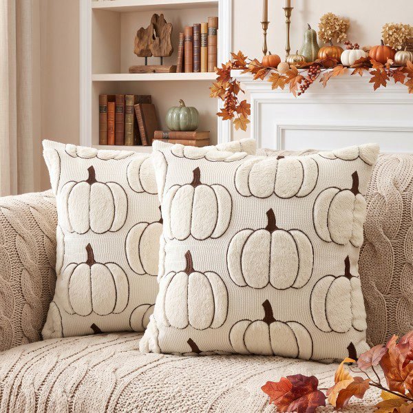 Artscope Fall Pumpkin Throw Pillow Covers — Beige