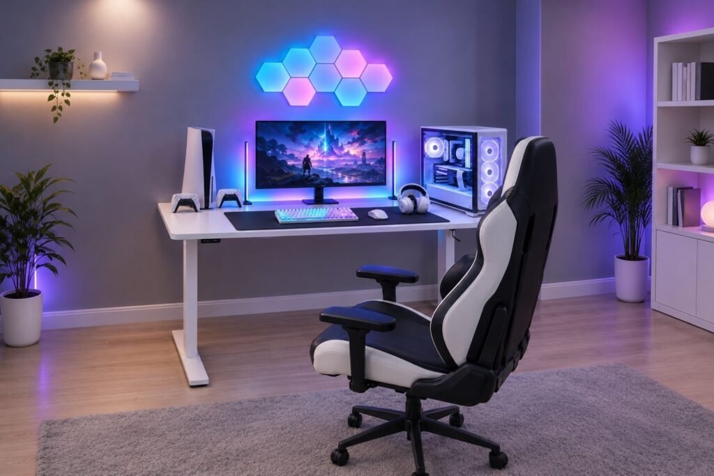 Clean White Gaming Room Setup