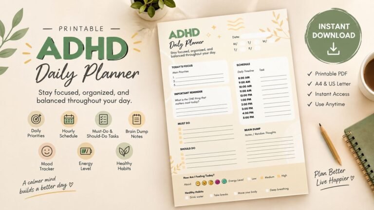 Printable ADHD daily planner